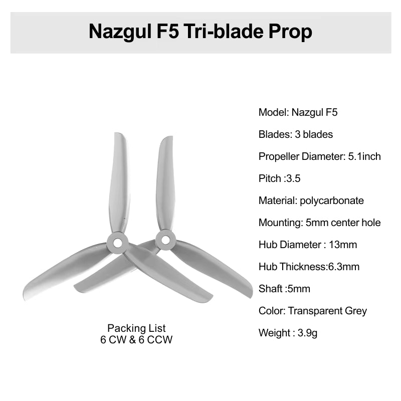 Iflight FPV Propellers CW CCW 2.5 /3/5/5.1/6 Inch Polycarbonate Nazgul Tri-blade Prop 6pcs