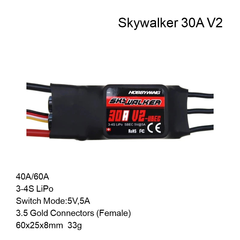 Hobbywing Skywalker V2 Brushless ESC 100/80/50/40A/30A/20A/15A 32bit ARM 96MHz 300,000 RPM DEO Reverse Brake Multiple Protection