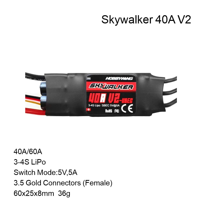 Hobbywing Skywalker V2 Brushless ESC 100/80/50/40A/30A/20A/15A 32bit ARM 96MHz 300,000 RPM DEO Reverse Brake Multiple Protection