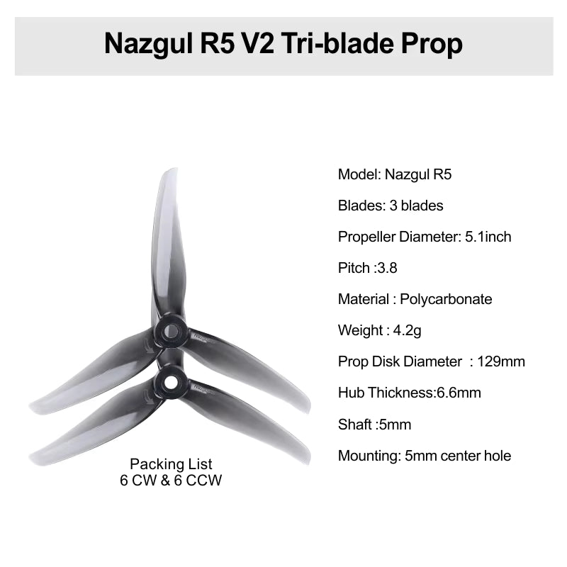 Iflight FPV Propellers CW CCW 2.5 /3/5/5.1/6 Inch Polycarbonate Nazgul Tri-blade Prop 6pcs