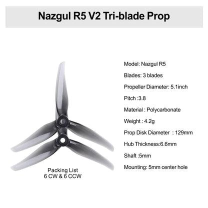 Iflight FPV Propellers CW CCW 2.5 /3/5/5.1/6 Inch Polycarbonate Nazgul Tri-blade Prop 6pcs