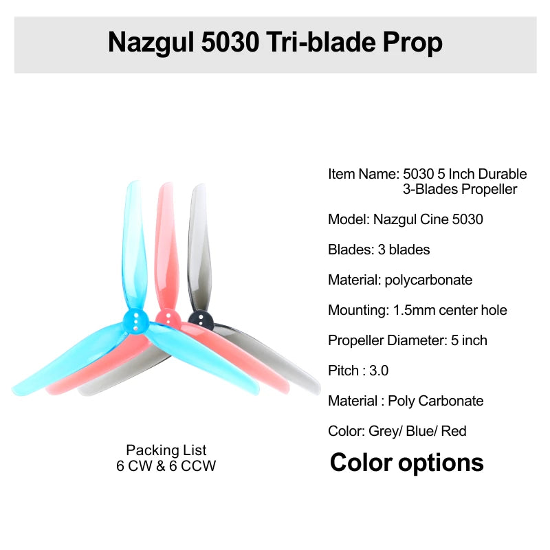 Iflight FPV Propellers CW CCW 2.5 /3/5/5.1/6 Inch Polycarbonate Nazgul Tri-blade Prop 6pcs