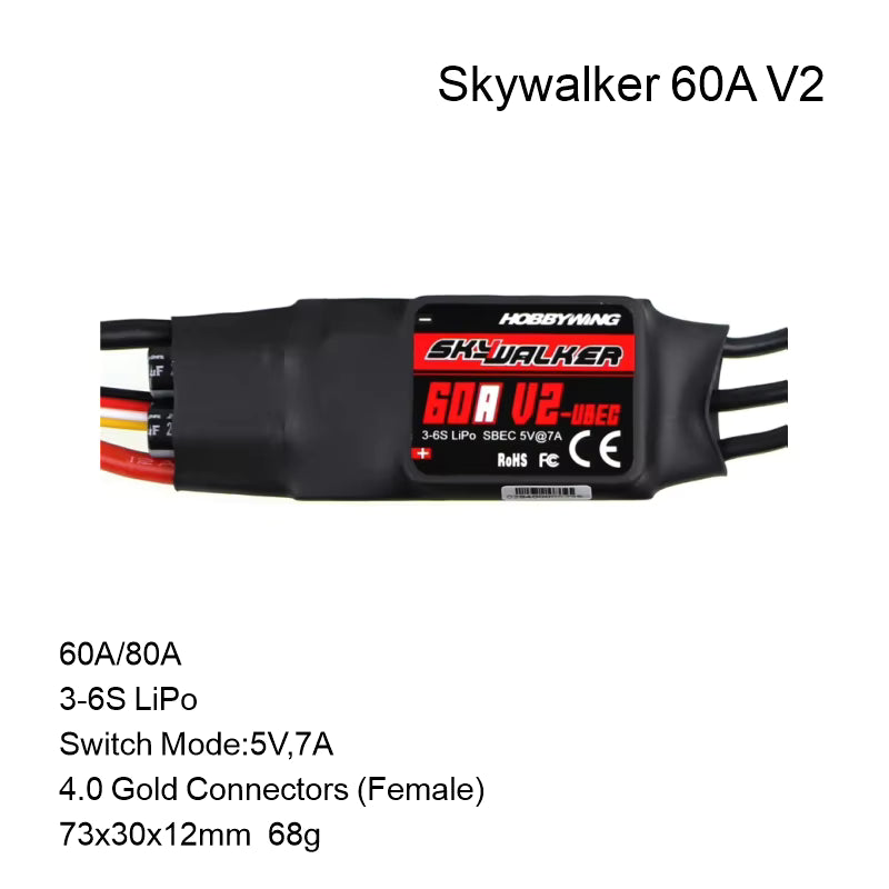 Hobbywing Skywalker V2 Brushless ESC 100/80/50/40A/30A/20A/15A 32bit ARM 96MHz 300,000 RPM DEO Reverse Brake Multiple Protection