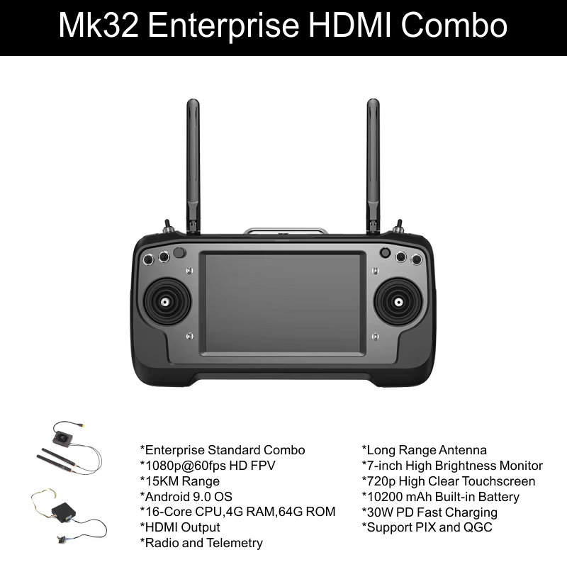SIYI MK32 Enterprise Handheld Ground Station Smart Controller with 7 Inch LCD Touchscreen Dual Full HD 4G RAM 64G ROM Android