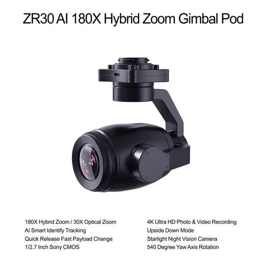 SIYI ZR30 4K 8MP 180X Hybrid 30X Optical Pod Zoom Gimbal Camera with AI Smart Identify and Tracking 1/2.7 Sony Sensor