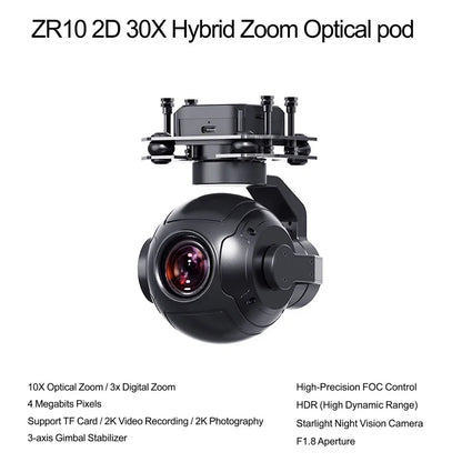 SIYI ZR10 2K 4MP QHD 30X Hybrid 10X Optical Zoom Gimbal Camera 1/2.7" CMOS HDR Starlight Night Vision 3-Axis Stabilizer UAV POD
