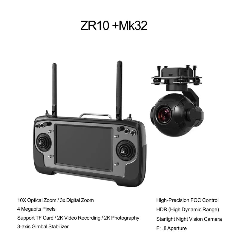 SIYI ZR10 2K 4MP QHD 30X Hybrid 10X Optical Zoom Gimbal Camera 1/2.7" CMOS HDR Starlight Night Vision 3-Axis Stabilizer UAV POD