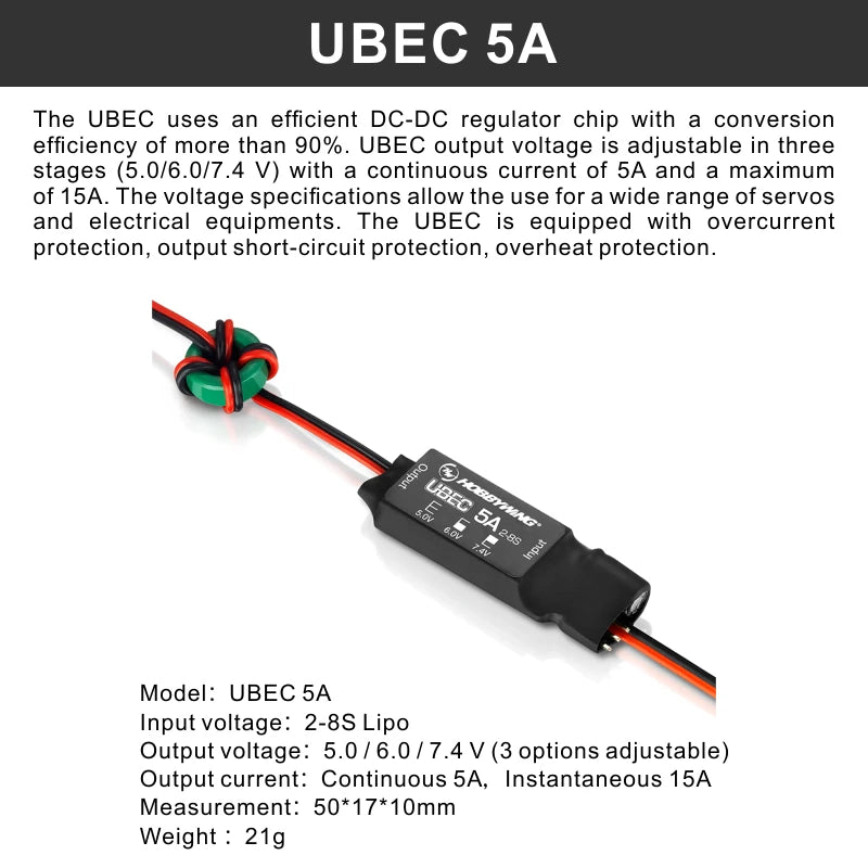 Hobbywing UBEC 25A 3-18S / 10A 2-14S / 5A 2-8S V2 Waterproof Small Regulator Power Module External Switching for RC FPV Drone