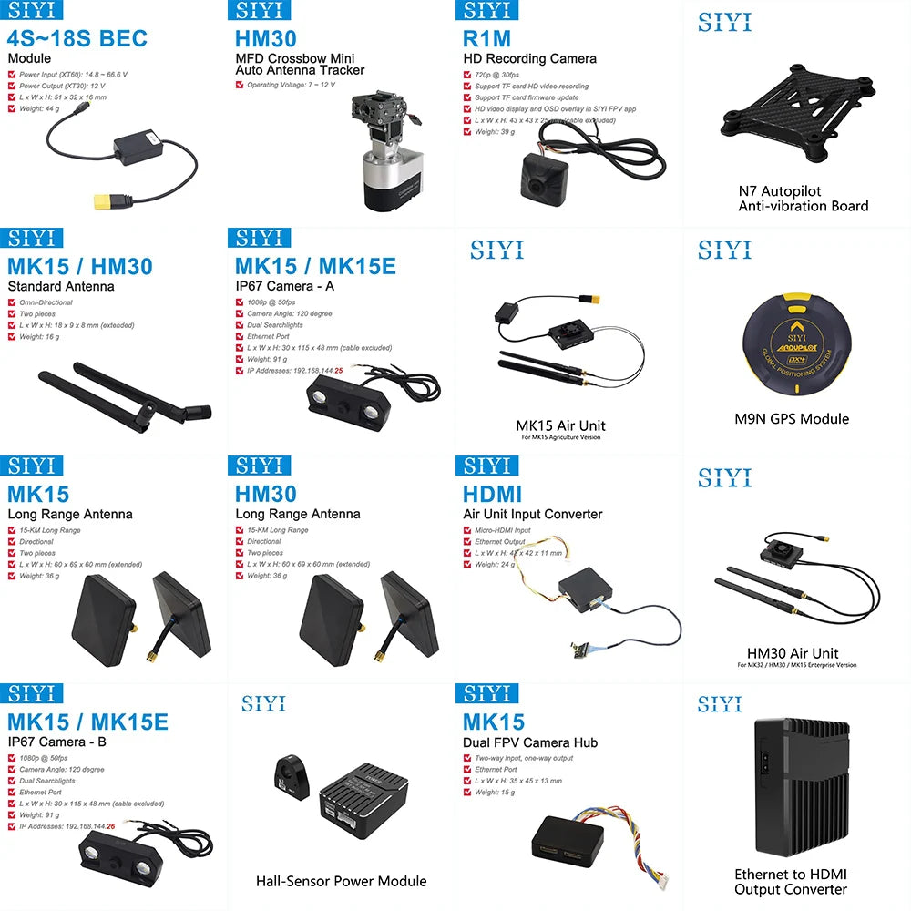 SIYI Original Accessory MK15 MK32 Air Unit Long Range Directional Antenna Camera Hub BEC Module Hall-Sensor Power Module