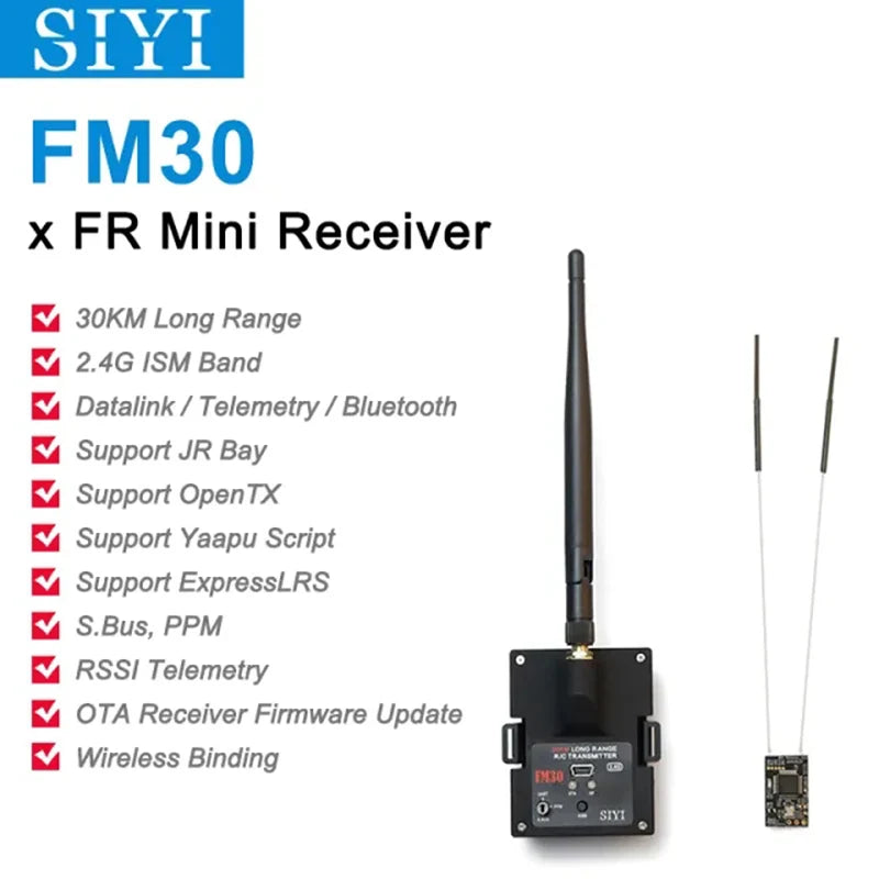 SIYI FM30 Radio Module 2.4G Transmitter with Bluetooth Long Range Mavlink Telemetry Datalink Mini Receiver Support OpenTX EdgeTX