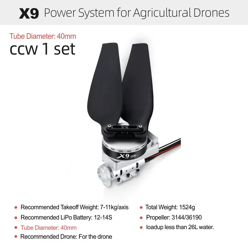 Hobbywing Original X9 Brushless Motor with ESC Power System 9616 110KV 12-14S 3411 Propeller For 40mm Tuble Agricultural Drones