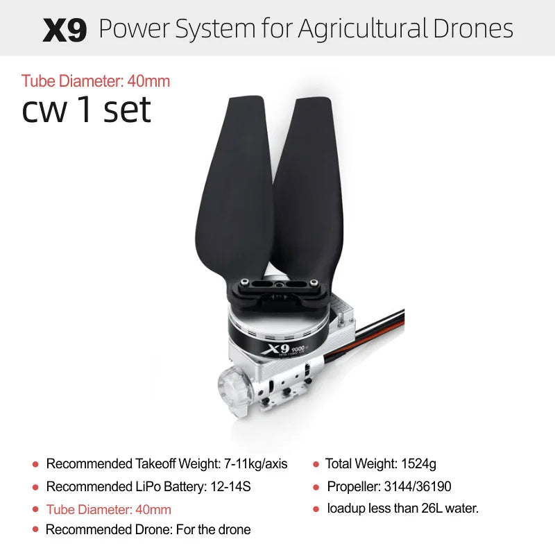 Hobbywing Original X9 Brushless Motor with ESC Power System 9616 110KV 12-14S 3411 Propeller For 40mm Tuble Agricultural Drones