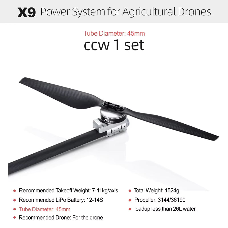 Hobbywing Original X9 Brushless Motor with ESC Power System 9616 110KV 12-14S 3411 Propeller For 40mm Tuble Agricultural Drones