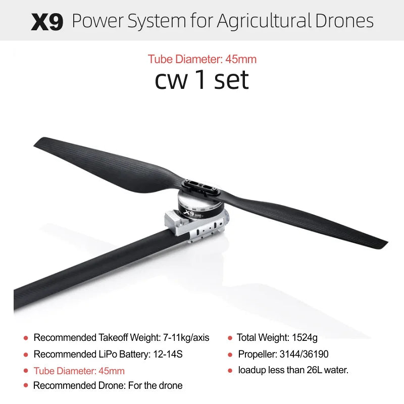 Hobbywing Original X9 Brushless Motor with ESC Power System 9616 110KV 12-14S 3411 Propeller For 40mm Tuble Agricultural Drones