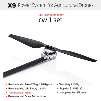 Hobbywing Original X9 Brushless Motor with ESC Power System 9616 110KV 12-14S 3411 Propeller For 40mm Tuble Agricultural Drones
