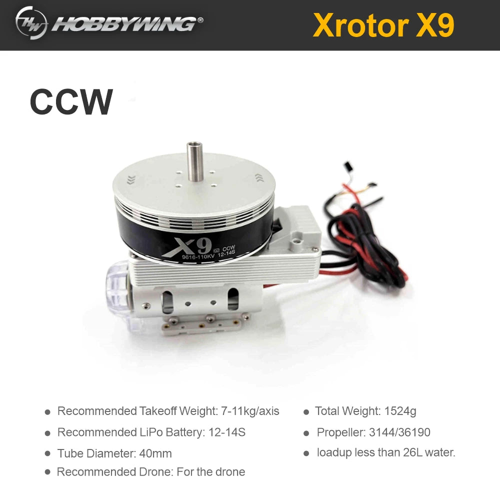 Hobbywing Original X9 Brushless Motor with ESC Power System 9616 110KV 12-14S 3411 Propeller For 40mm Tuble Agricultural Drones