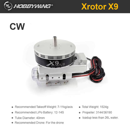 Hobbywing Original X9 Brushless Motor with ESC Power System 9616 110KV 12-14S 3411 Propeller For 40mm Tuble Agricultural Drones